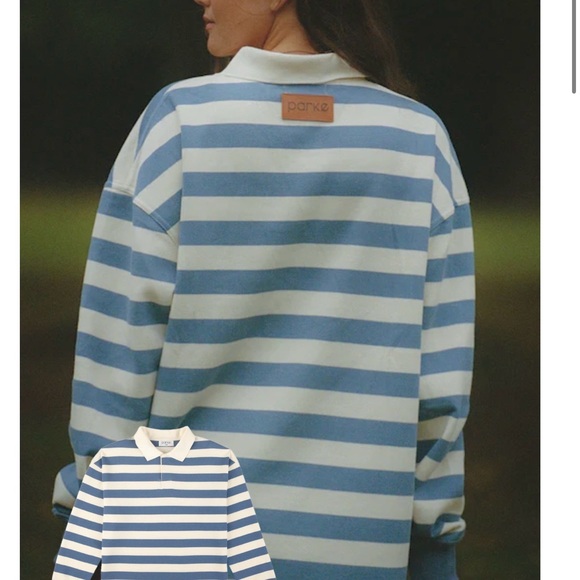 Parke Sweaters - Parke Women's Blue and White Striped Crew Neck Sweater